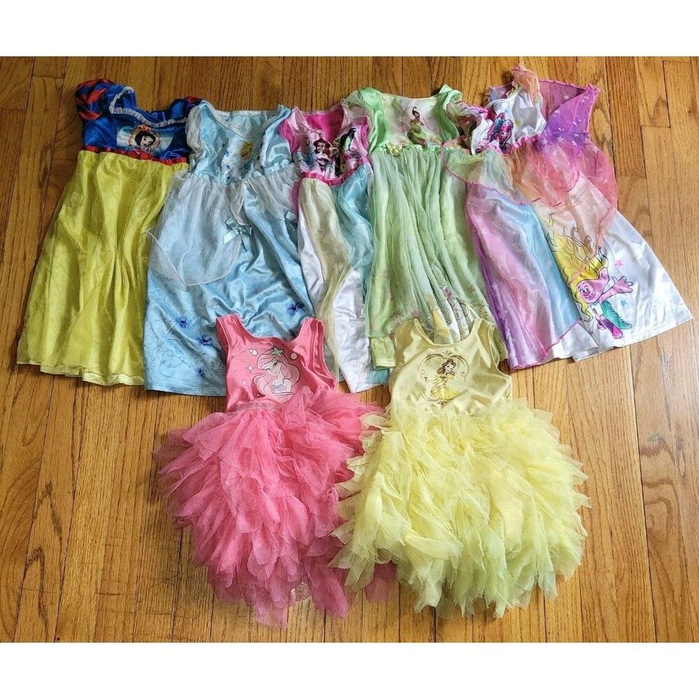2t Toddler Lot Of 7 Disney Princess dress Nightgowns Dresss Ariel,  Bell Troll